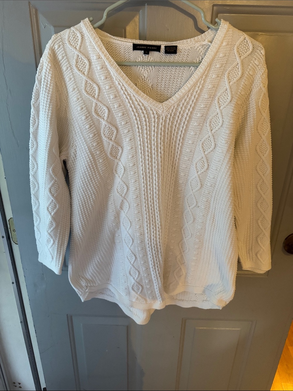 JEANNE PIERRE Cream Cable Knit V-Neck Sweater